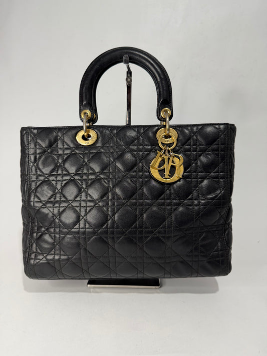 Dior Black Large Lambskin Cannage Lady Dior