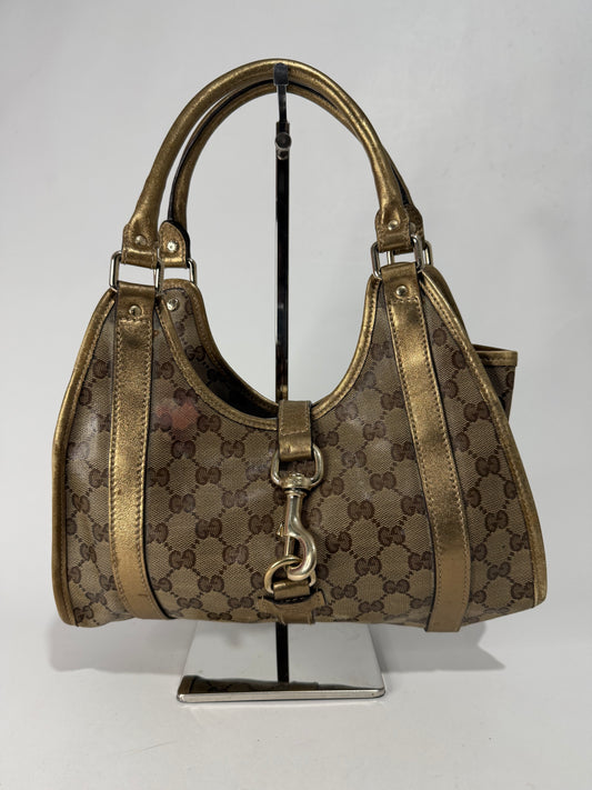Gucci Gold/Beige GG Crystal Canvas and Leather Small Joy Shoulder Bag