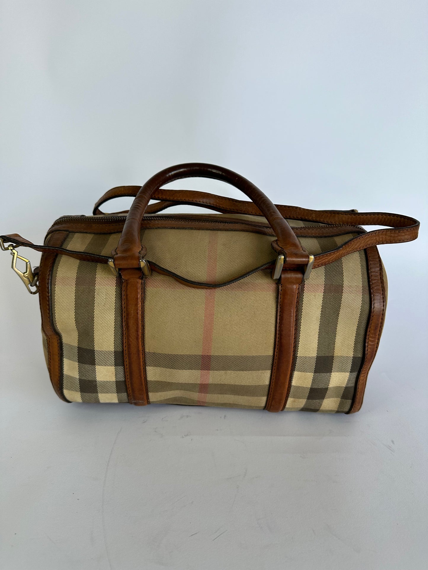 BURBERRY Brown Check Canvas Mixed Media Medium Alchester Bowler Bag