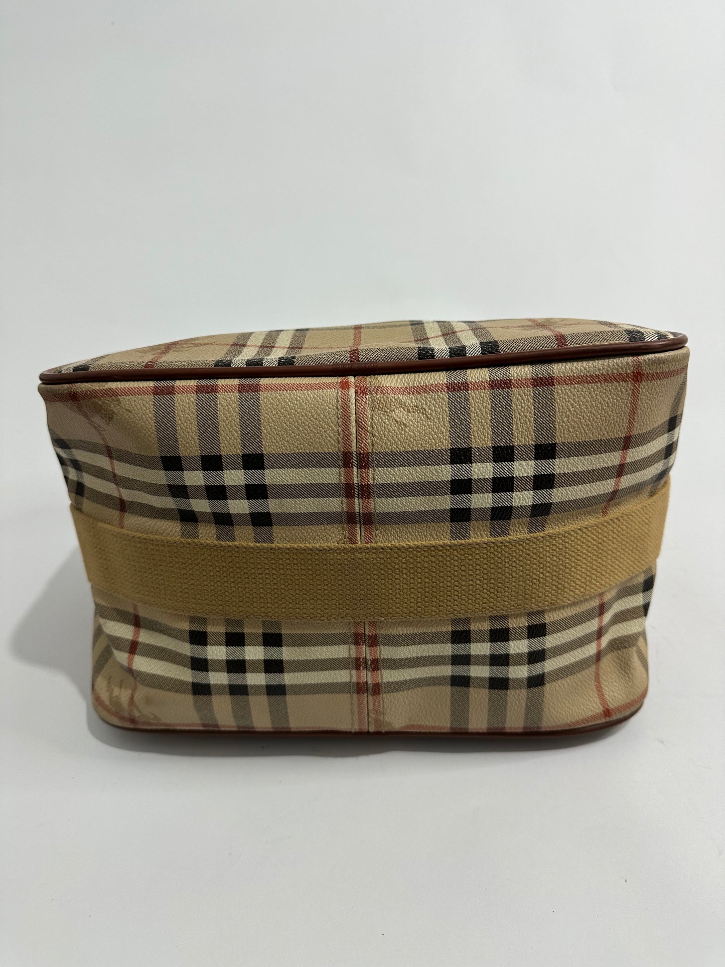 Burberry Beige Brown Leather Canvas Satchel Shoulder Bag