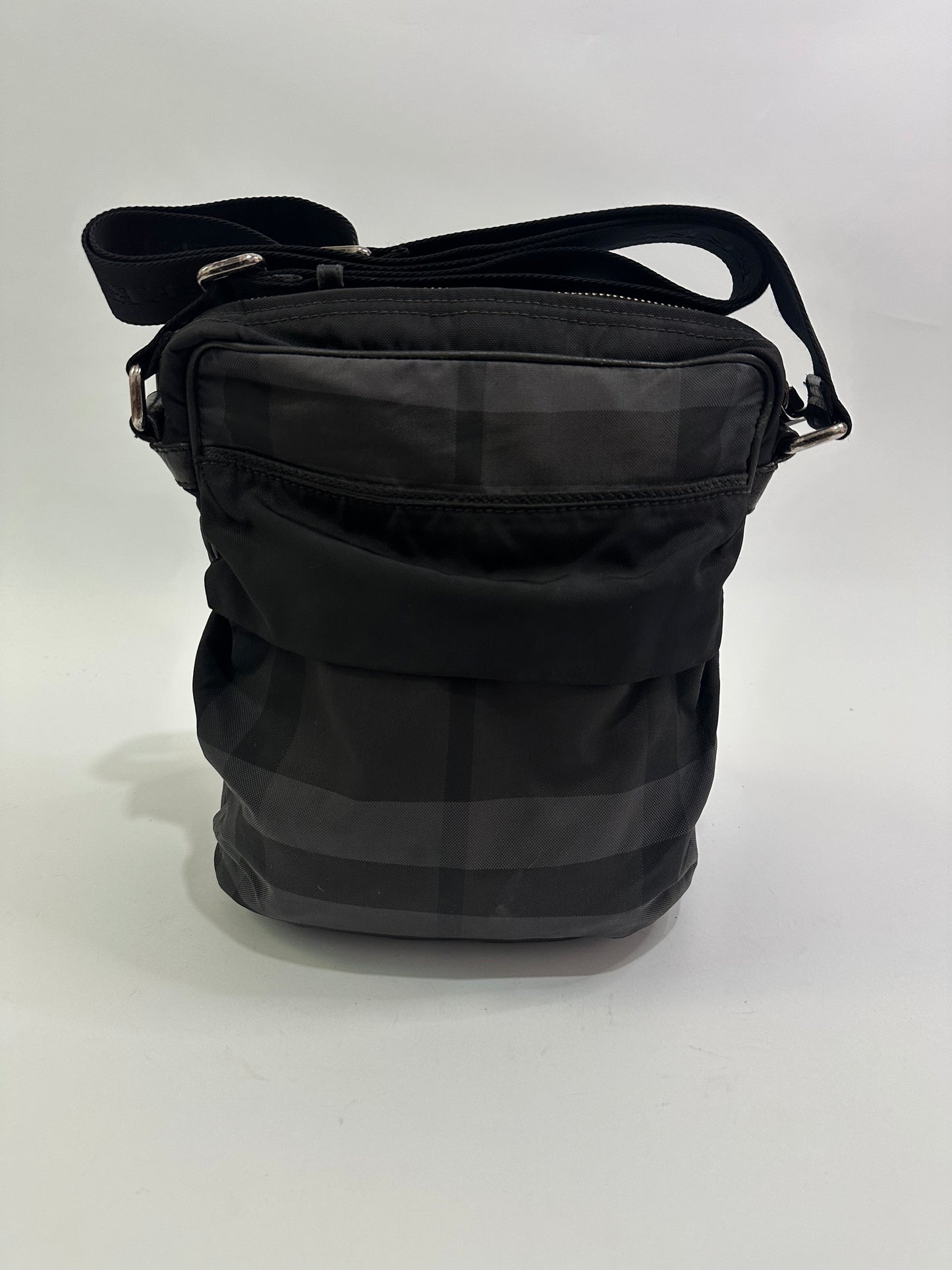 BURBERRY Zip Messenger Bag Smoked Check Canvas Small
