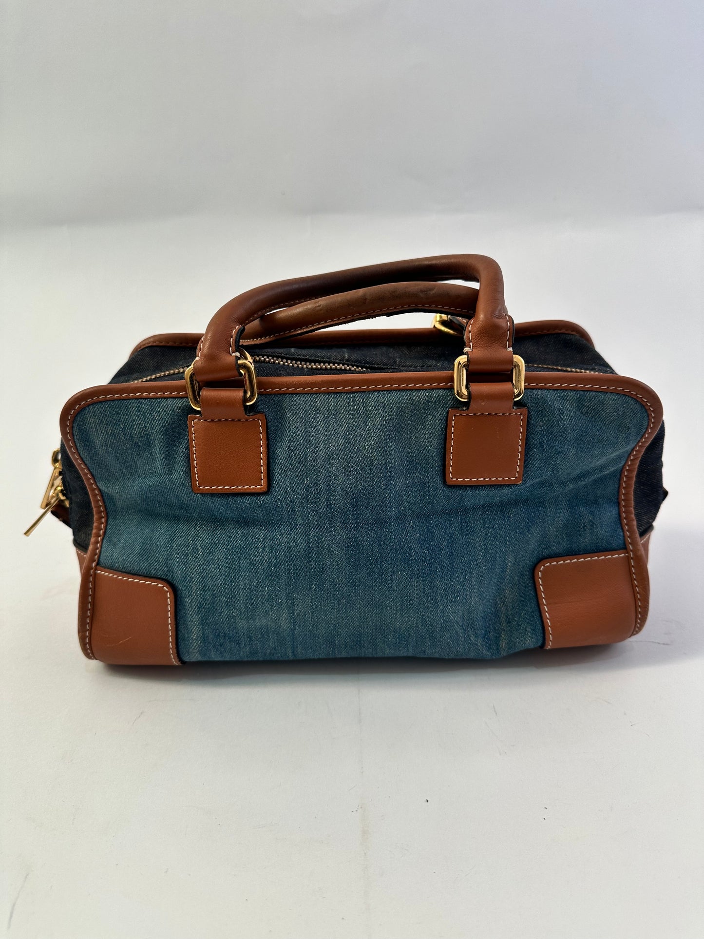 Loewe Amazona 28 2 Way handbag in denim and brown leather