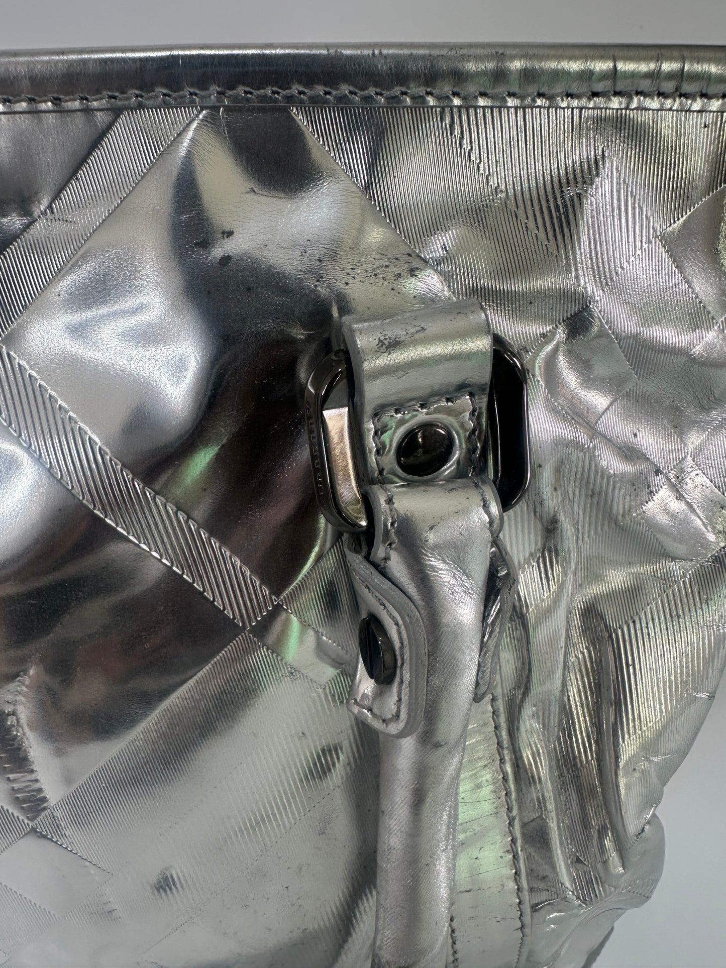 BURBERRY
Patent Check Embossed Ember Tote Silver