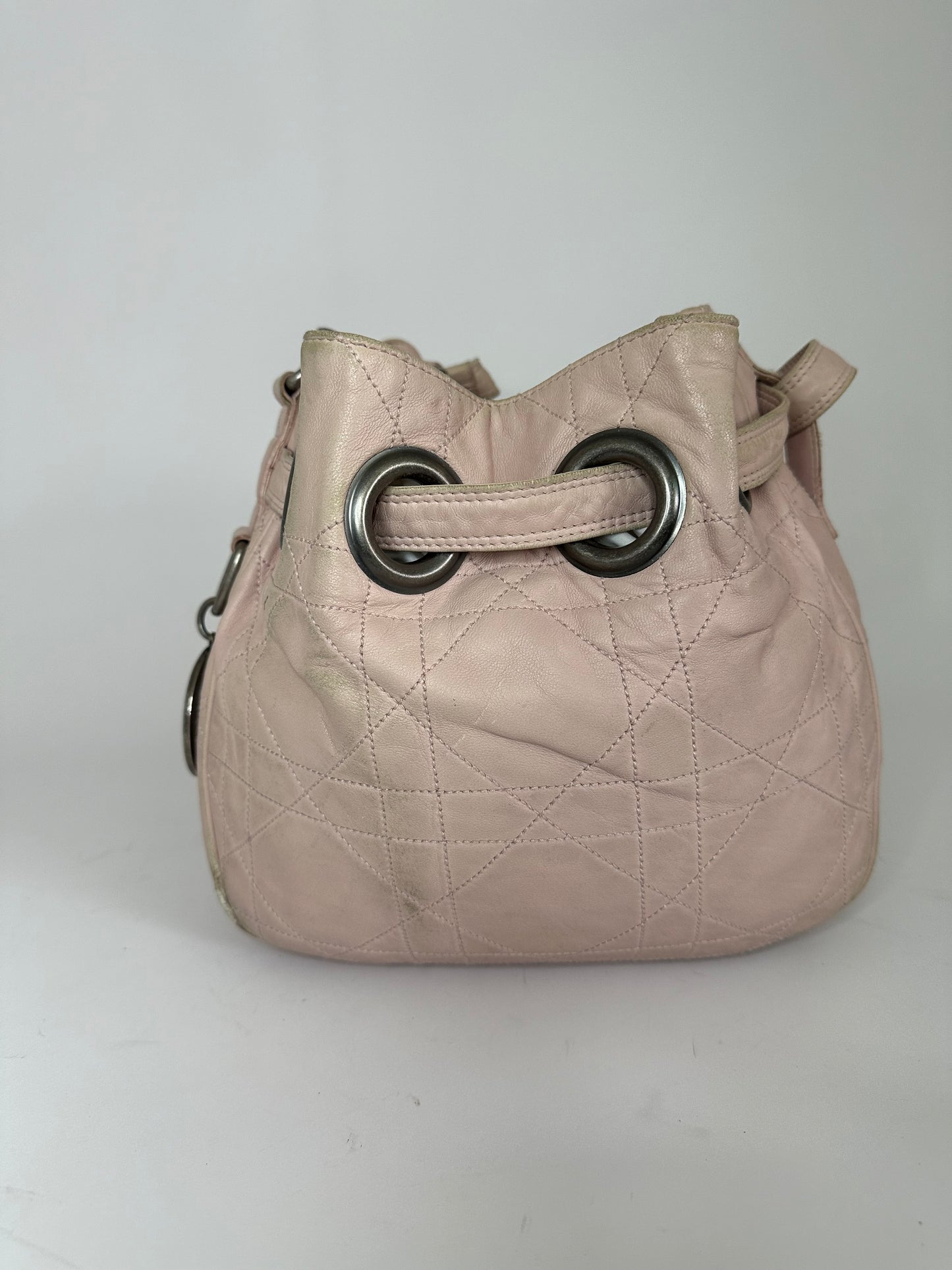 Dior Cannage Quilted Leather Drawstring Bucket Bag