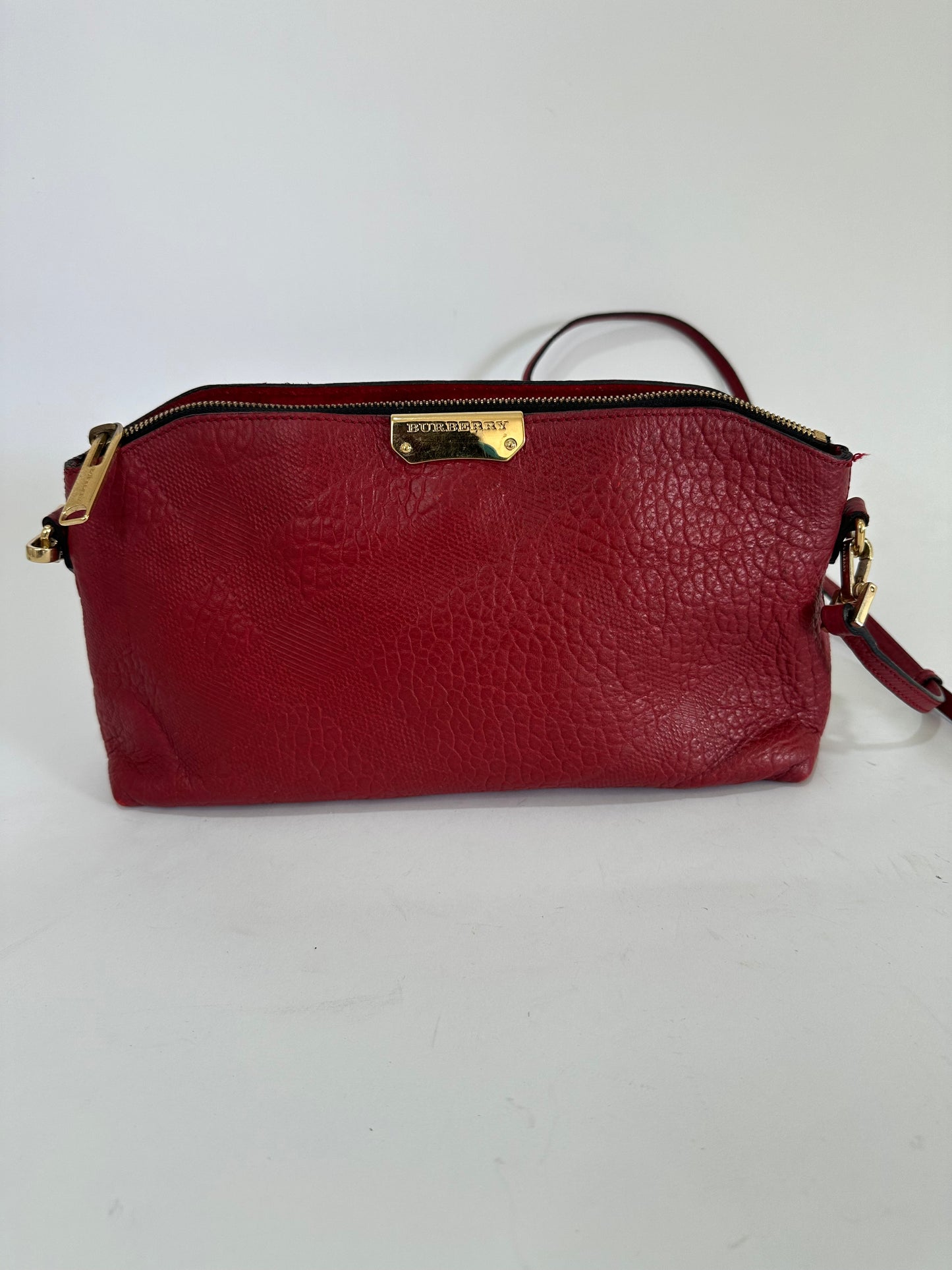 BURBERRY Magenta Embossed Check Leather Chichester Crossbody Bag