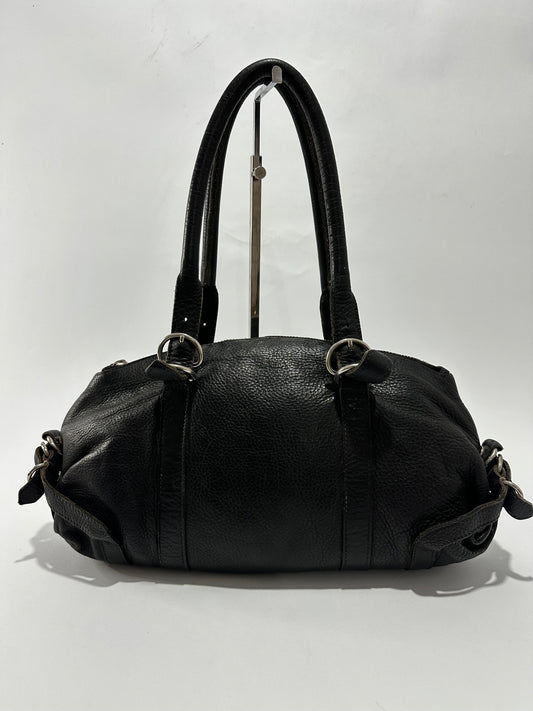 PRADA Vintage Black Leather Handbag Buckle Design Mini Duffel Bag