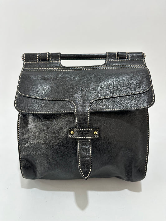 Vintage Loewe Shoulder Bag Black Leather Crossbody Bag