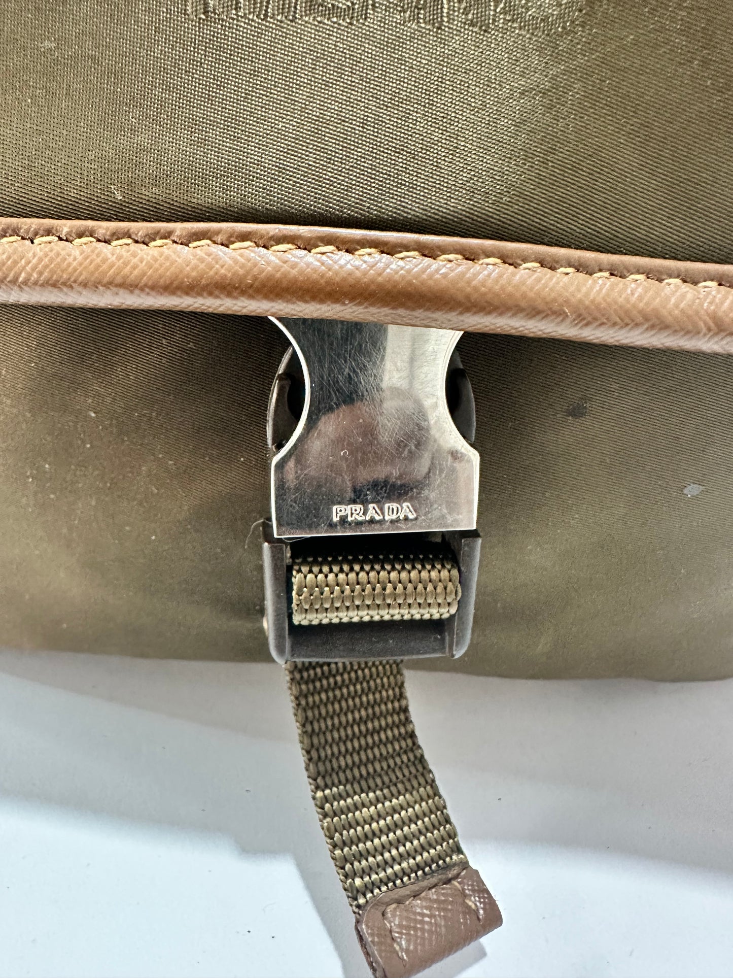 PRADA Tessuto Nylon Saffiano Logo Messenger Bag Olive Green