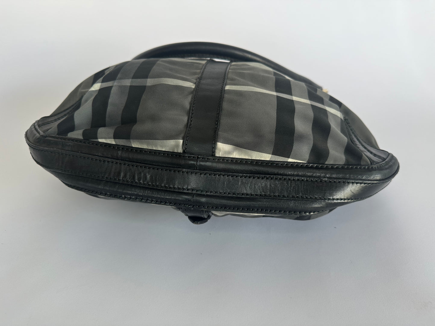 Burberry Black Beat Check Nylon and Leather Hobo
