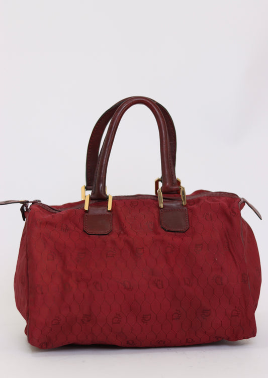 Christian Dior Bagages Vintage Burgundy Logo Canvas Boston Bag