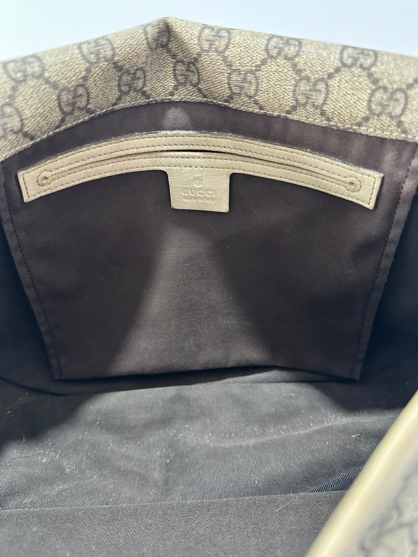 GUCCI
GG Plus Monogram Medium Double Buckle Flap Messenger Bag Beige Ivory