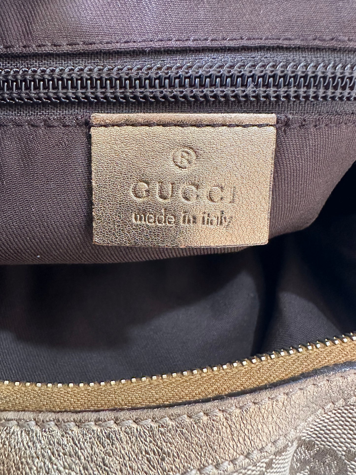 GUCCI GG Canvas Medium Sherry Half Moon Crossbody Bag Gold