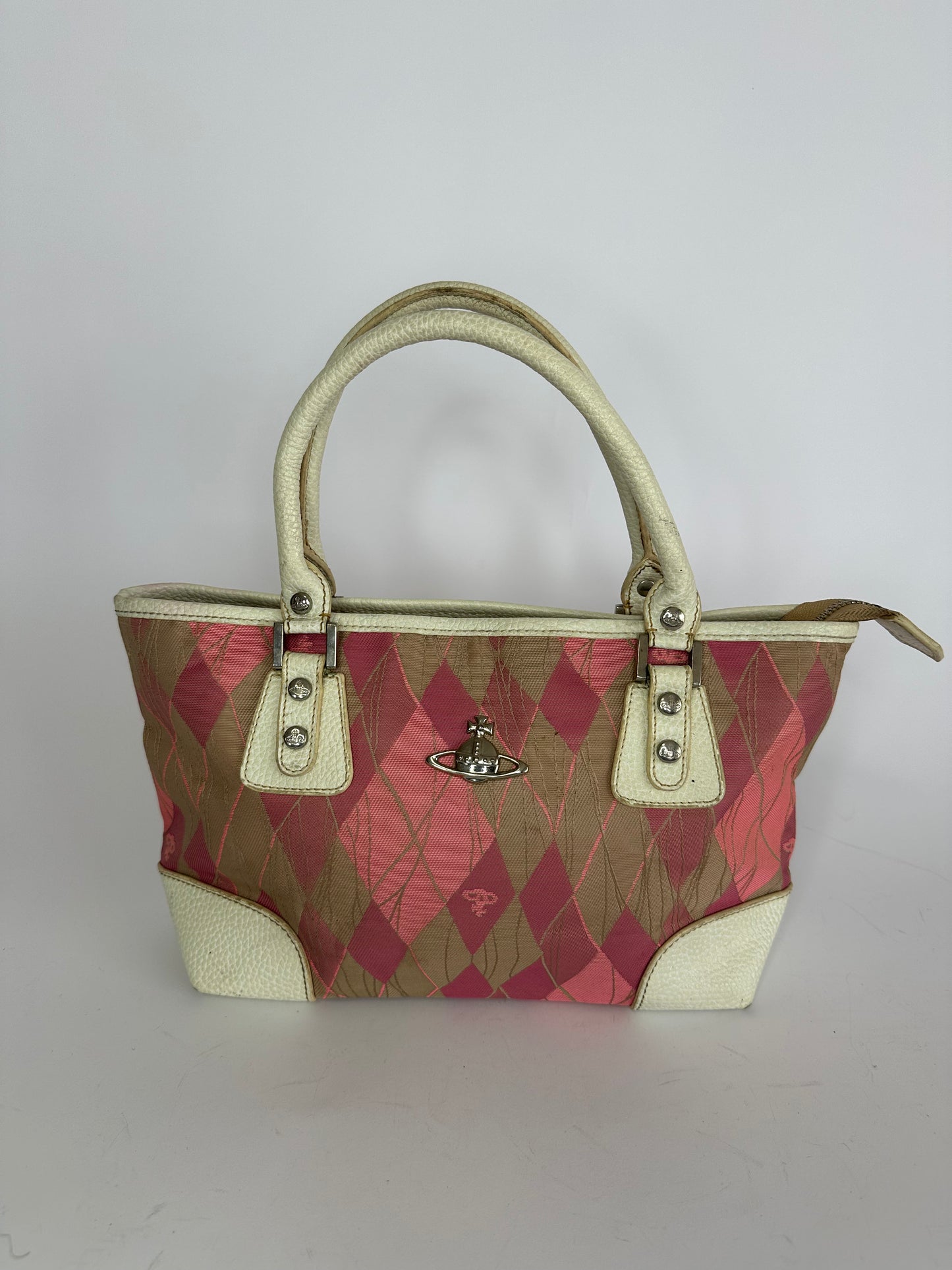 VIVIENNE WESTWOOD Womens Pink Checkered Tote Bag.