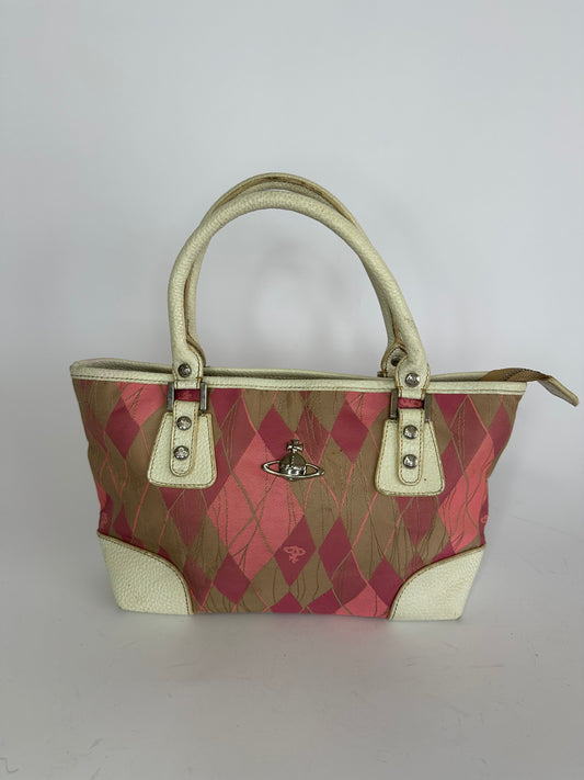 VIVIENNE WESTWOOD Womens Pink Checkered Tote Bag.