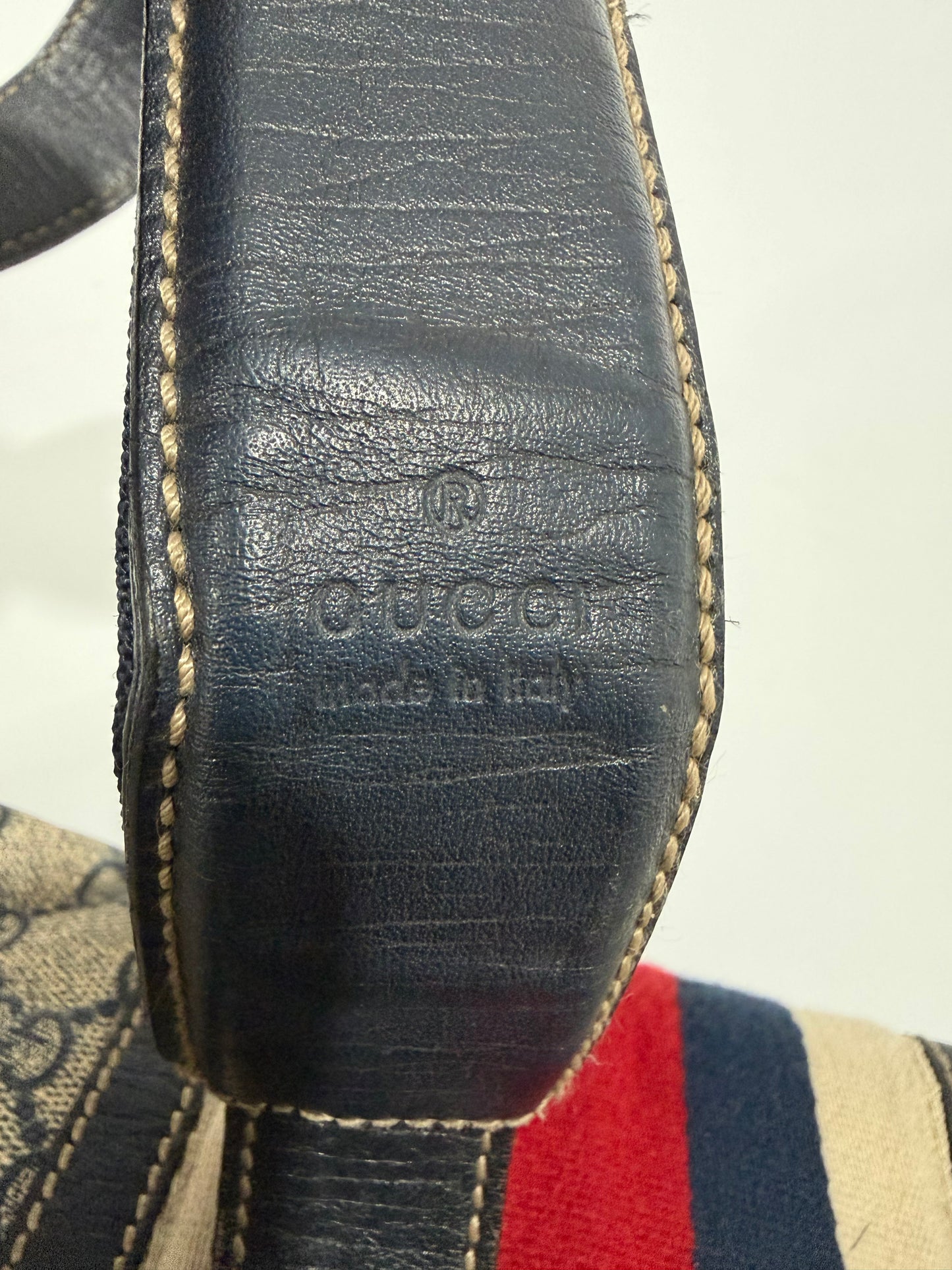 GUCCI
Blue GG Coated Canvas Vintage Web Messenger Bag