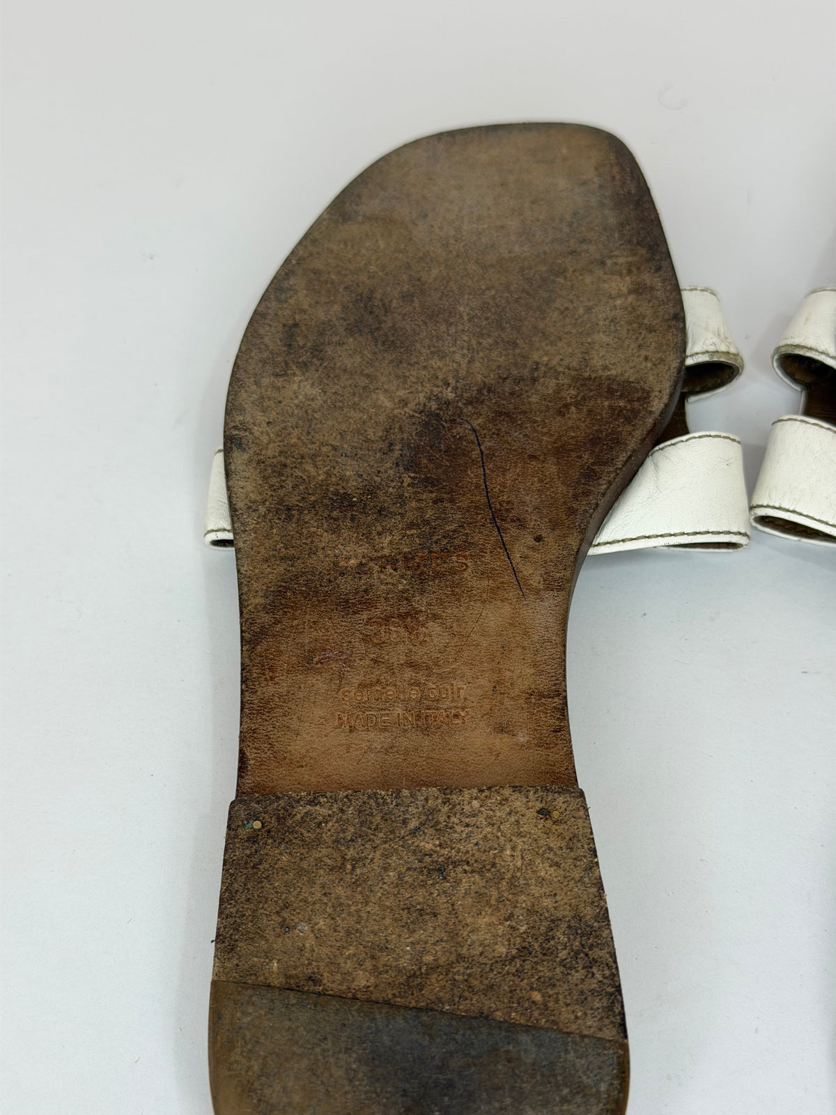 HERMES White Box Calfskin Oran Sandals 36.5 EU/ 6.5 US / 3.5 UK