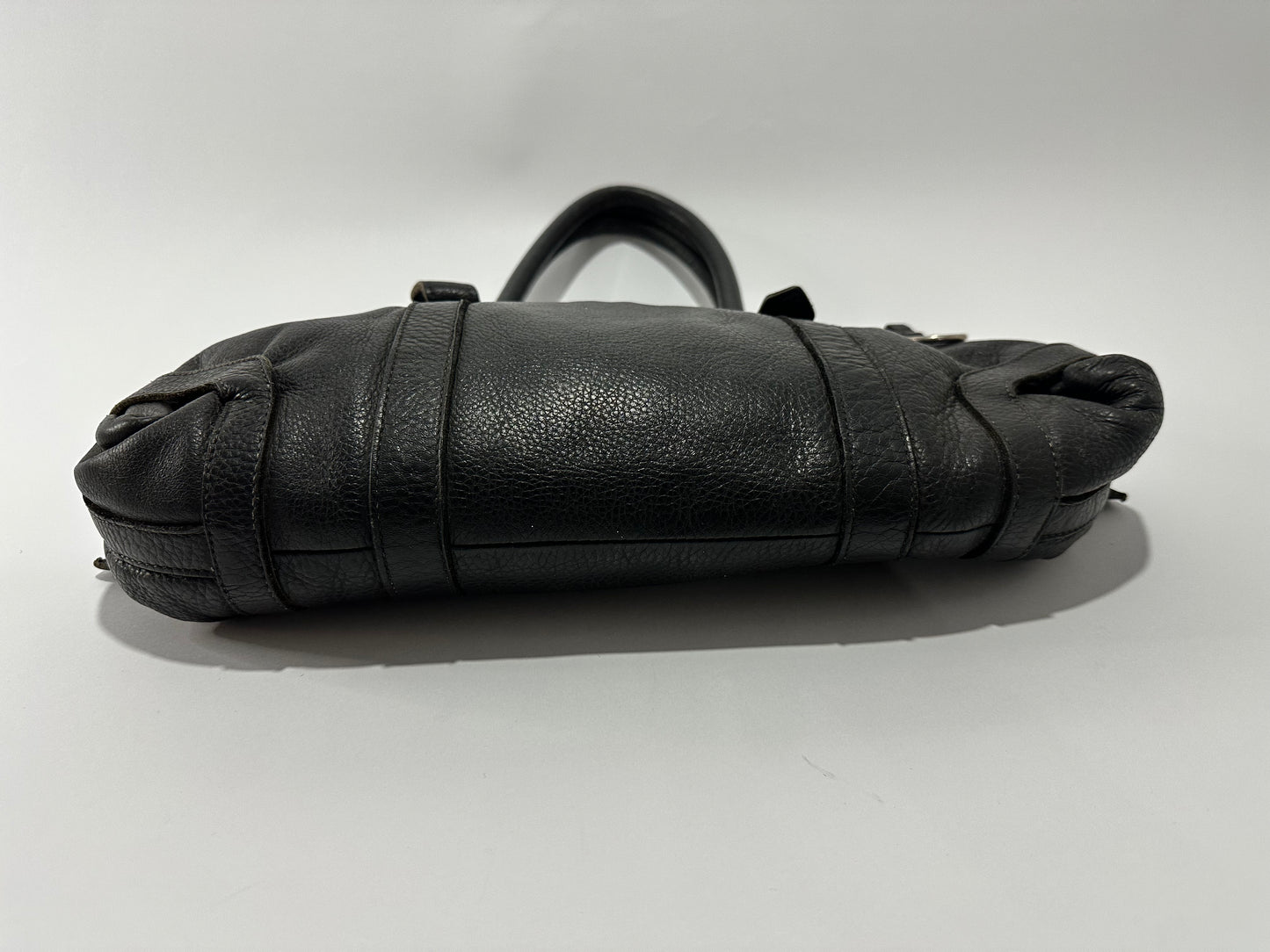 PRADA Vintage Black Leather Handbag Buckle Design Mini Duffel Bag