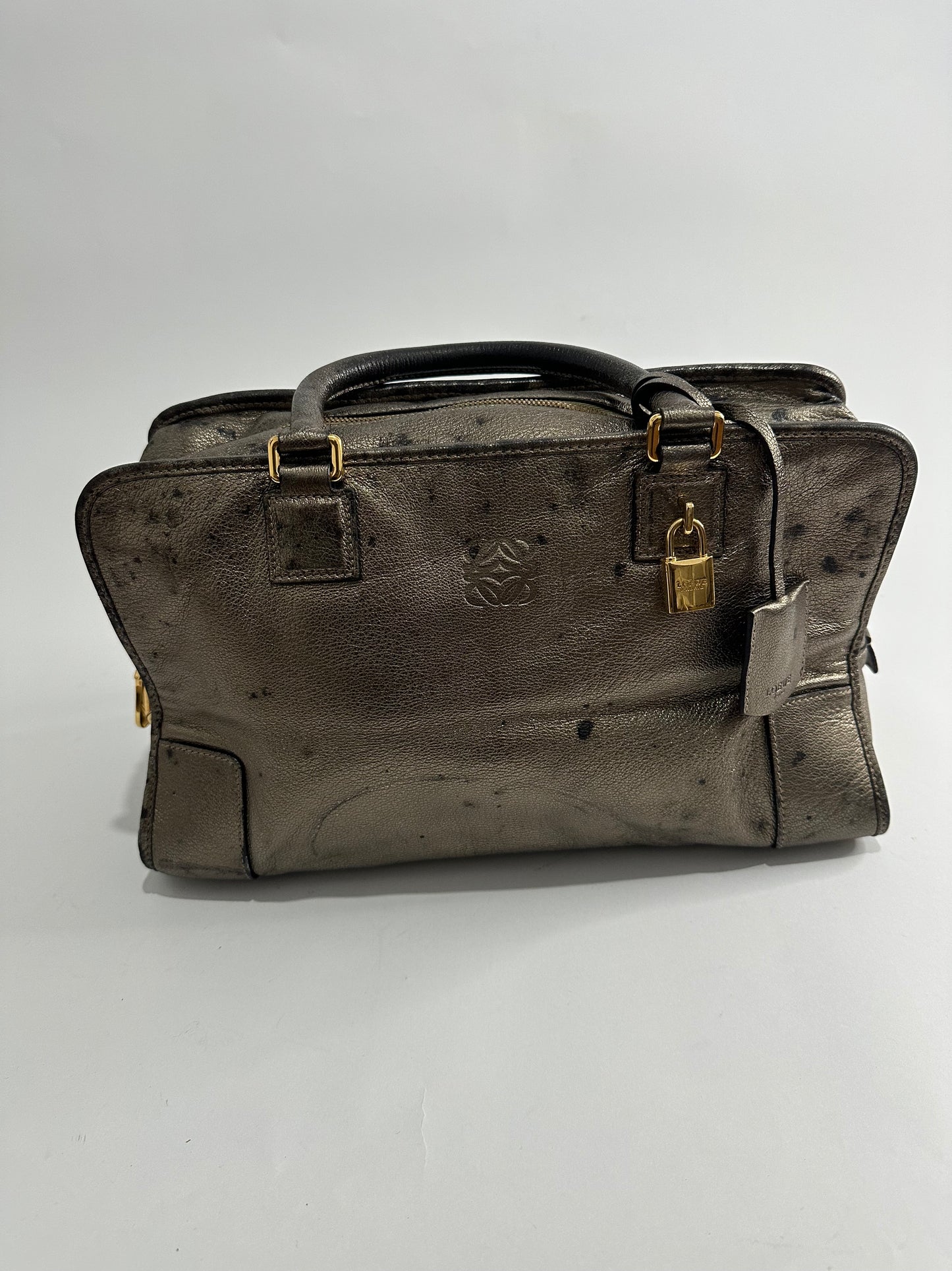 Loewe Metallic Beige Leather Amazona Satchel