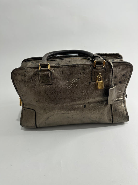 Loewe Metallic Beige Leather Amazona Satchel
