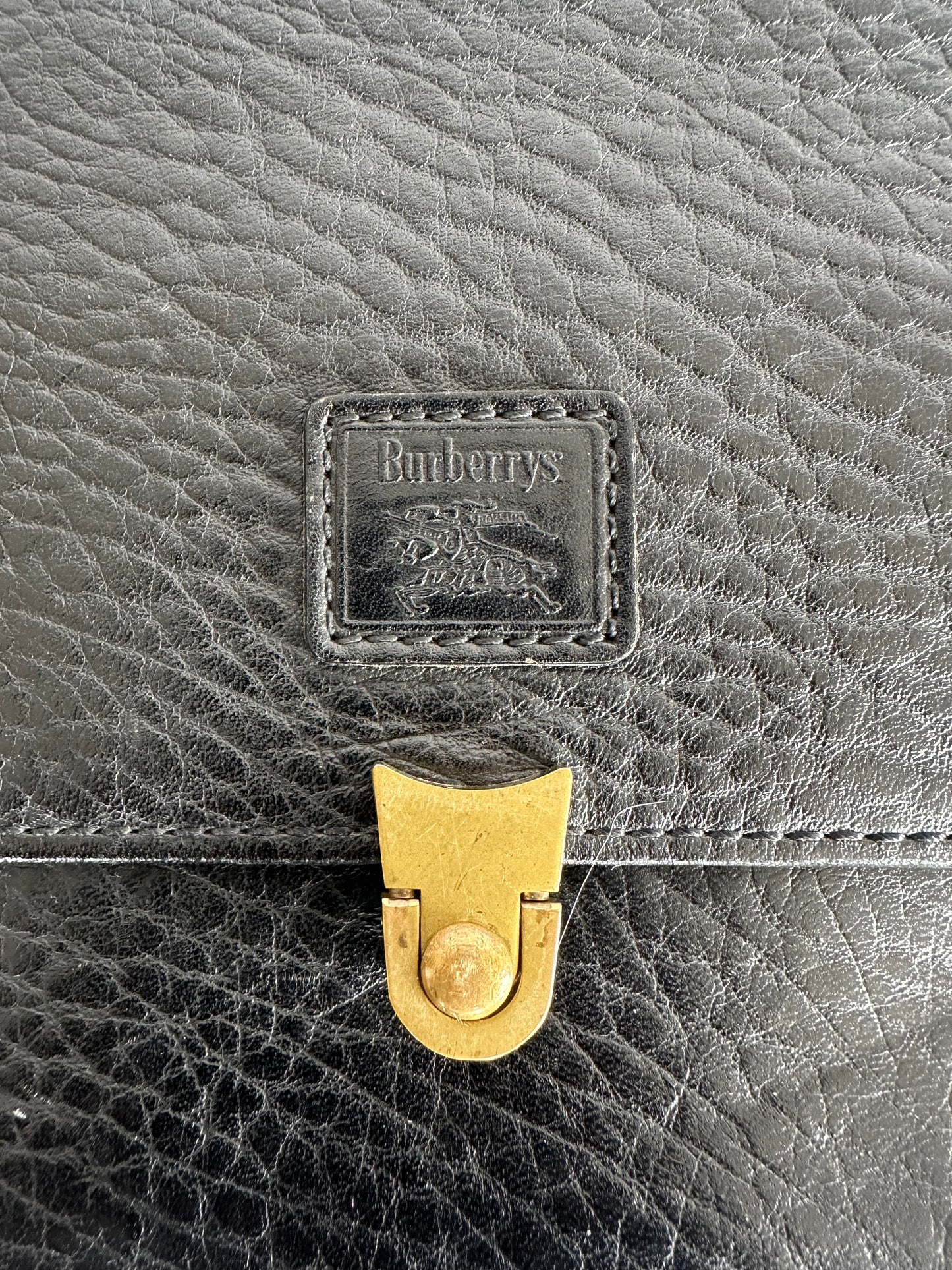 BURBERRY Black Grained Leather Large Clutch