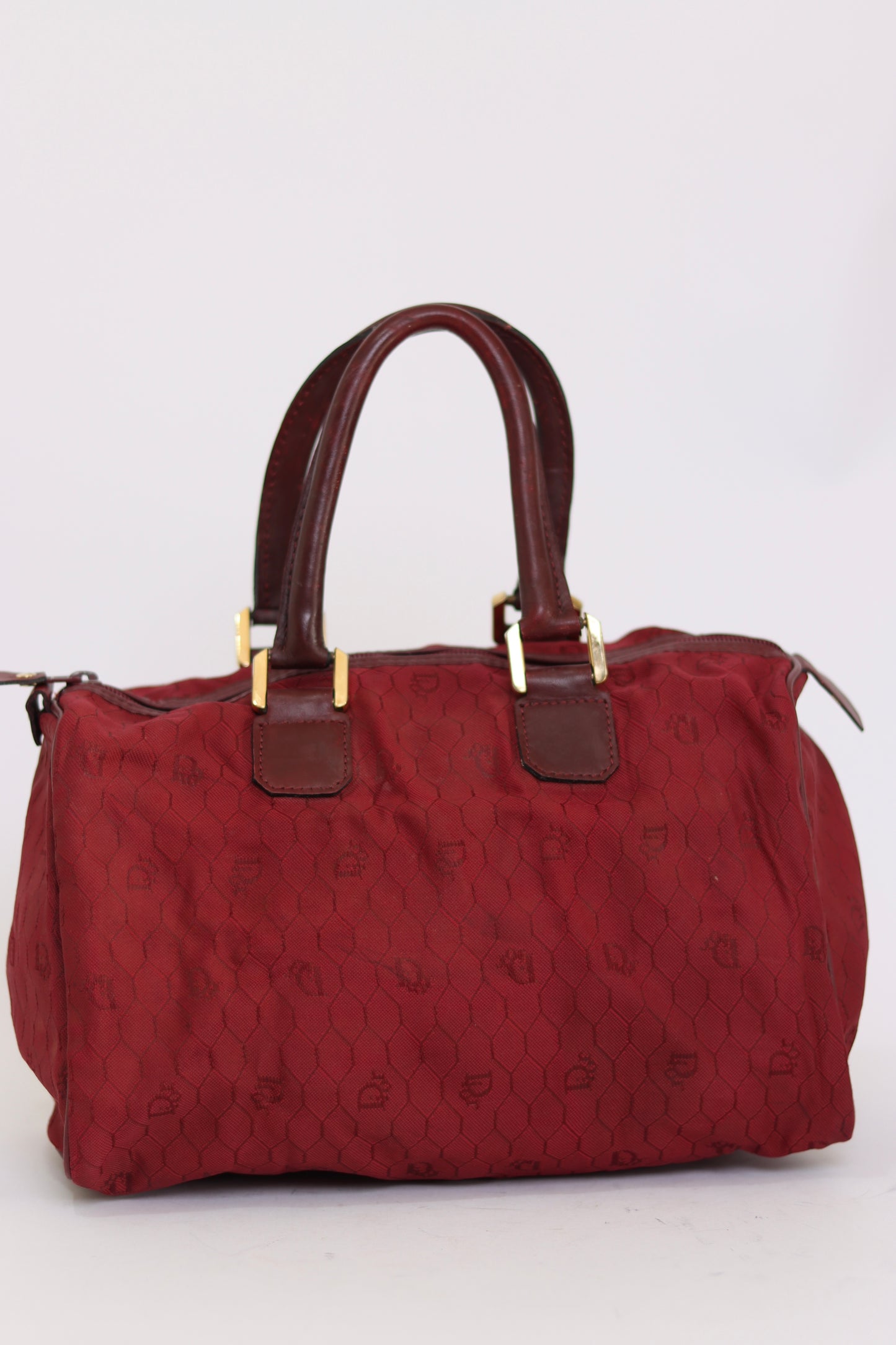 Christian Dior Bagages Vintage Burgundy Logo Canvas Boston Bag