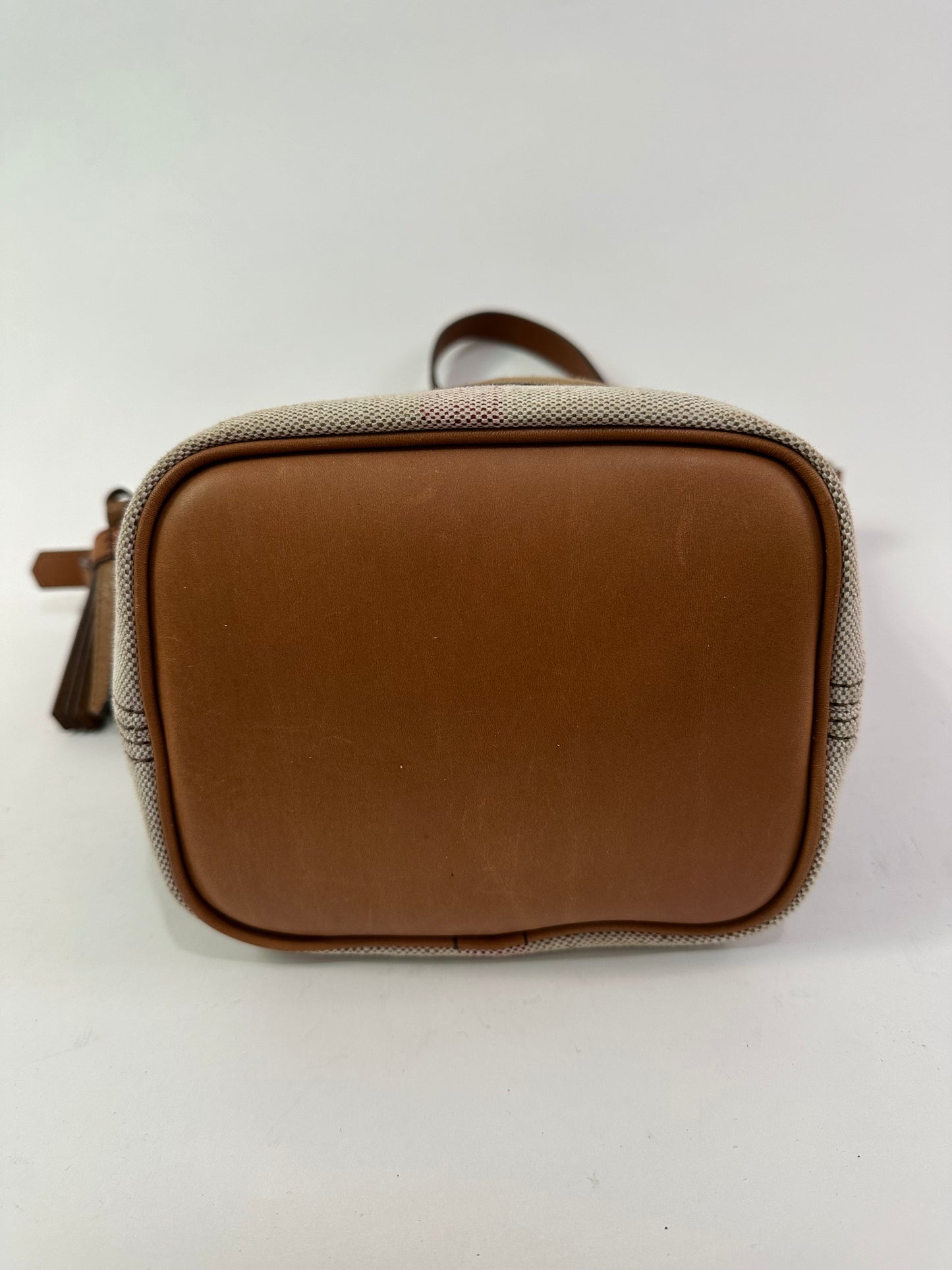BURBERRY Canvas Mega Check Mini Ashby Tassel Crossbody Burgundy