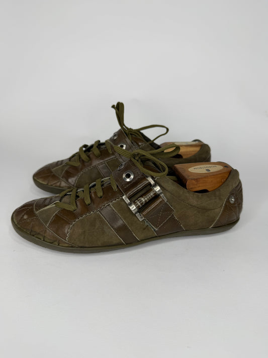 Dior Brown & Olive Leather Low-Top Sneakers Size 40