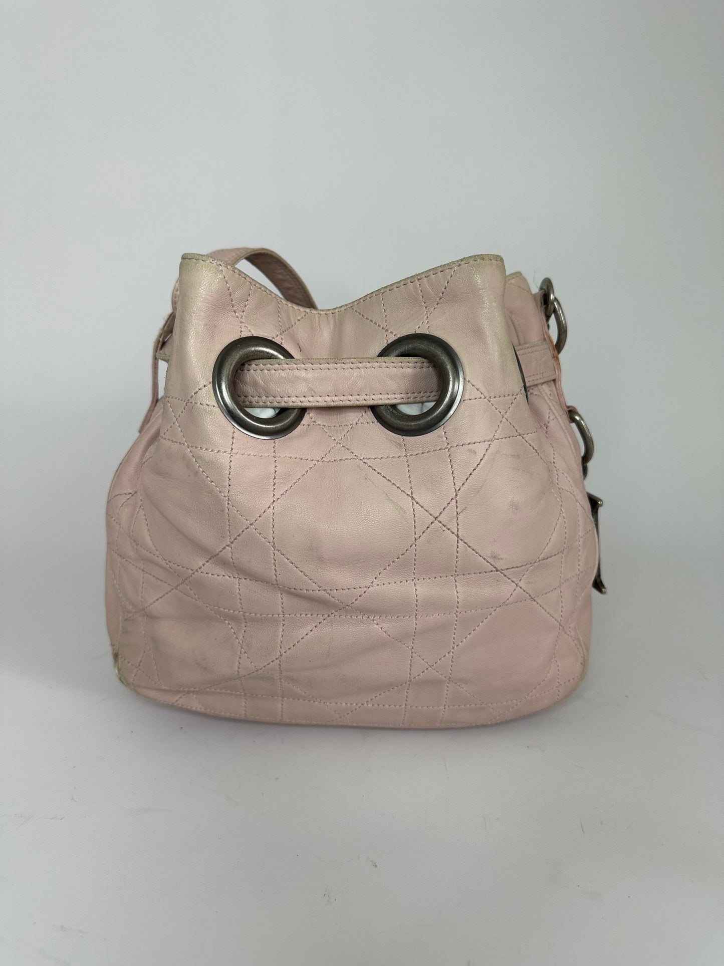 Dior Cannage Quilted Leather Drawstring Bucket Bag