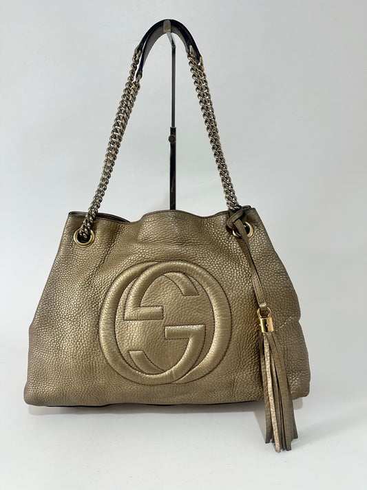 Gucci Gold Pebbled Leather Medium Soho Tote
