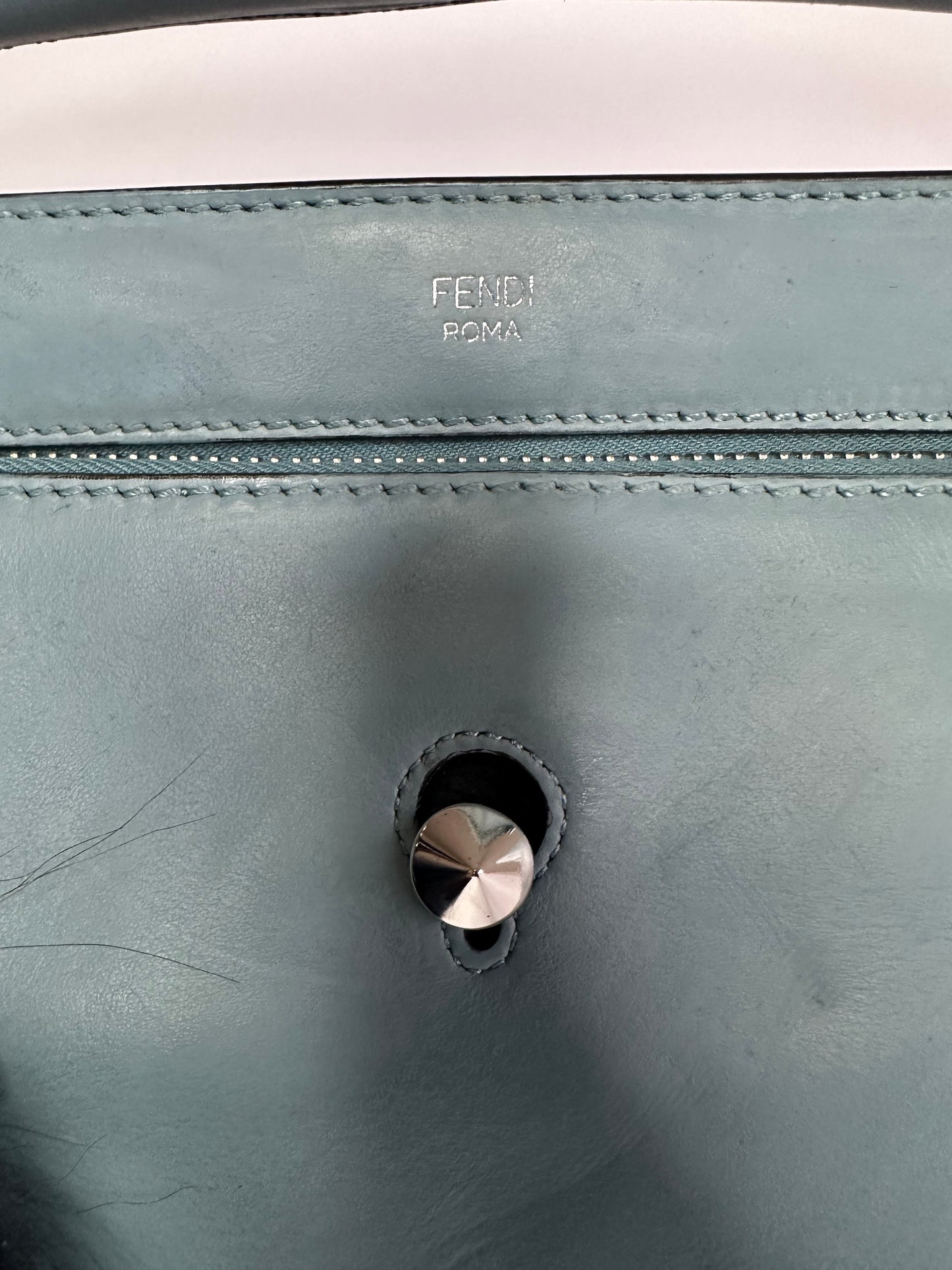 FENDI Blue Smooth Calfskin Leather Dotcom Satchel Bag