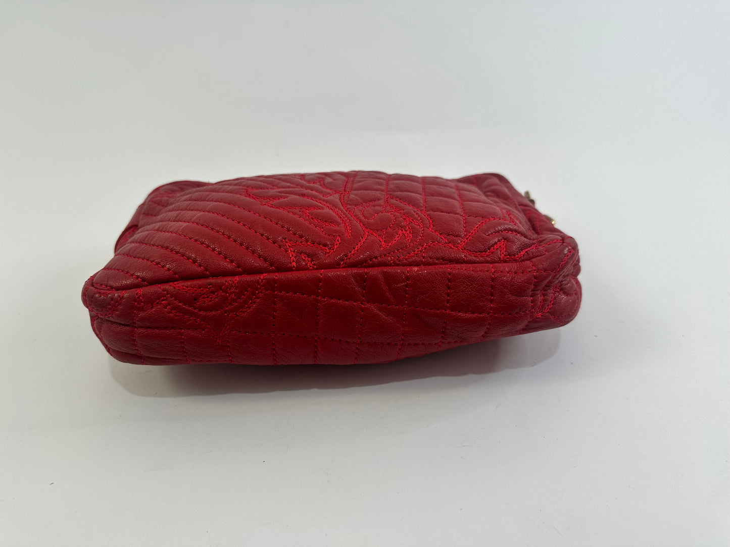 Versace Red Leather Medusa Charm Shoulder Bag