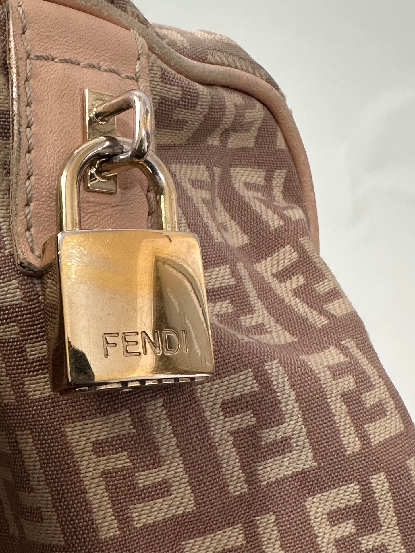 Fendi Pink Zucchino Canvas Small Forever Bauletto Boston Bag