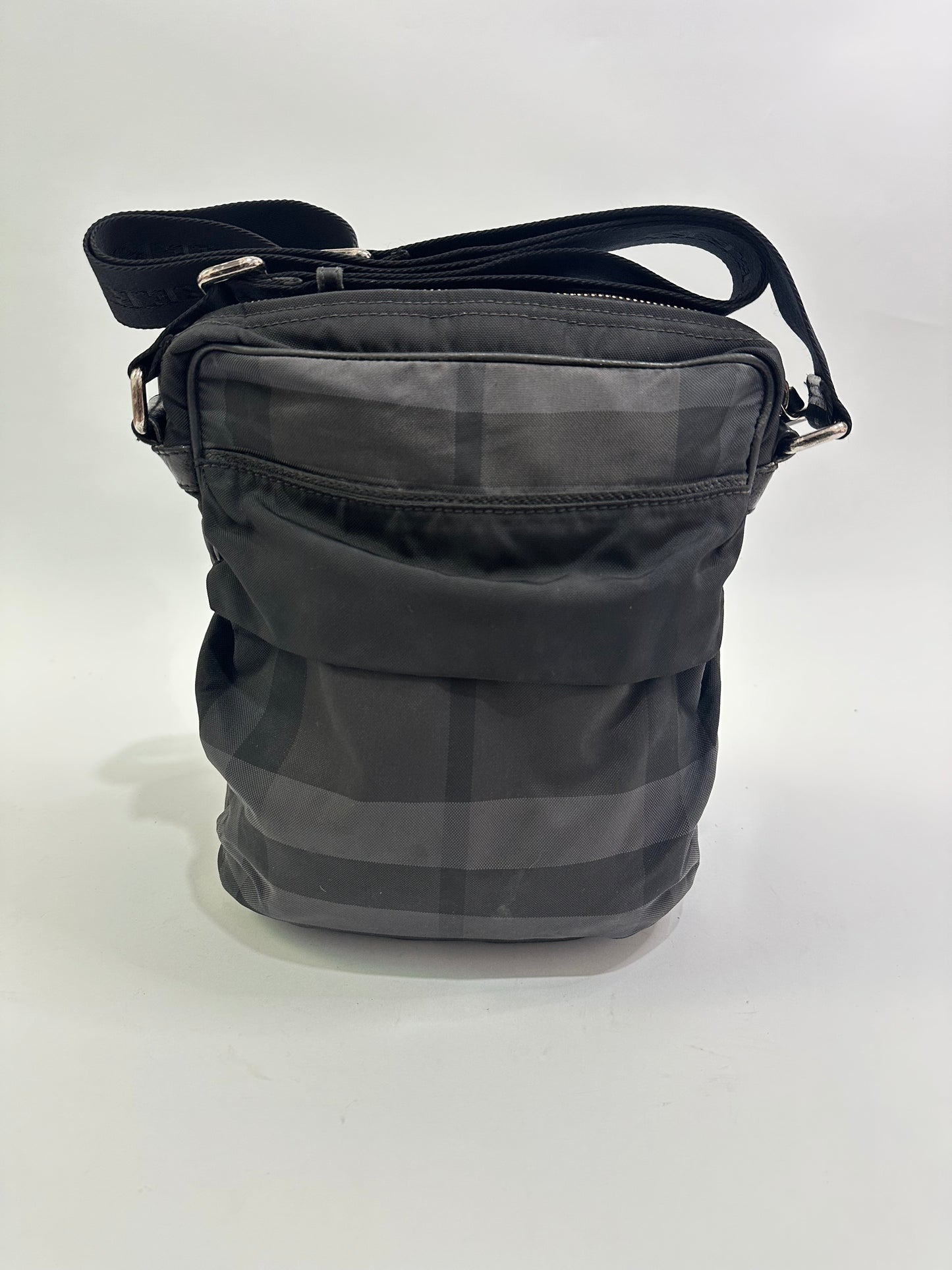 BURBERRY Zip Messenger Bag Smoked Check Canvas Small