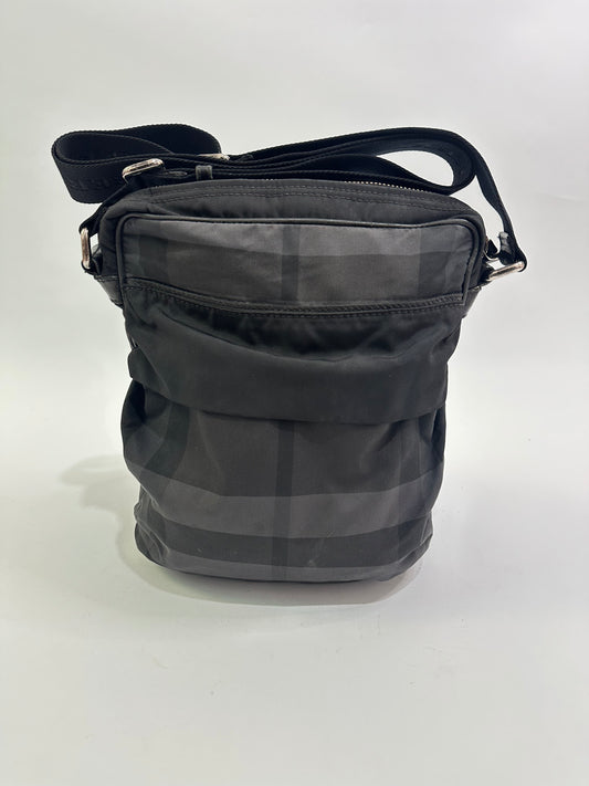 BURBERRY Zip Messenger Bag Smoked Check Canvas Small