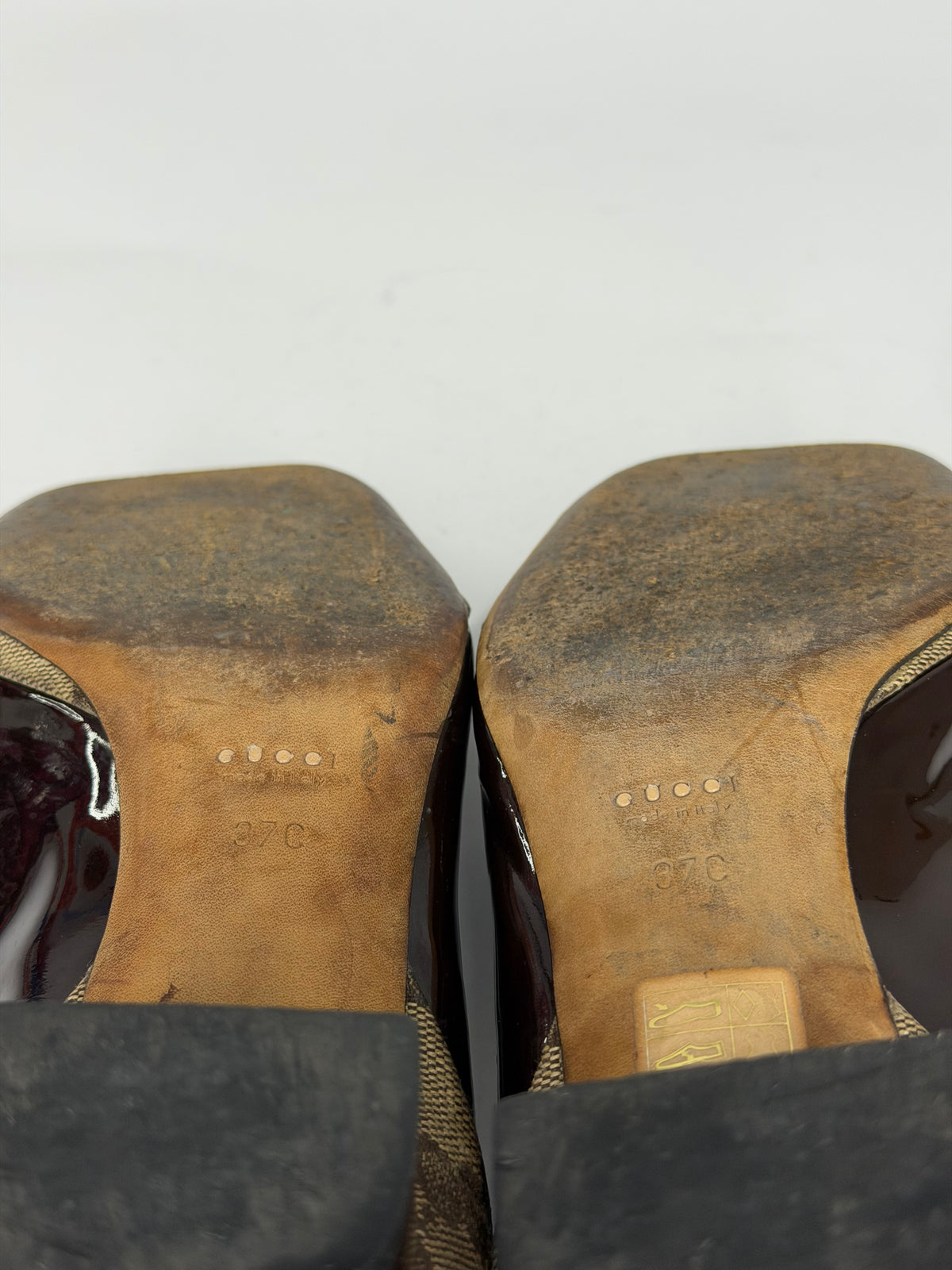 Gucci Brown GG Crystal Canvas and Leather Bamboo Horsebit Block Heel Pumps Size 37 EU/ 7 US / 4 UK