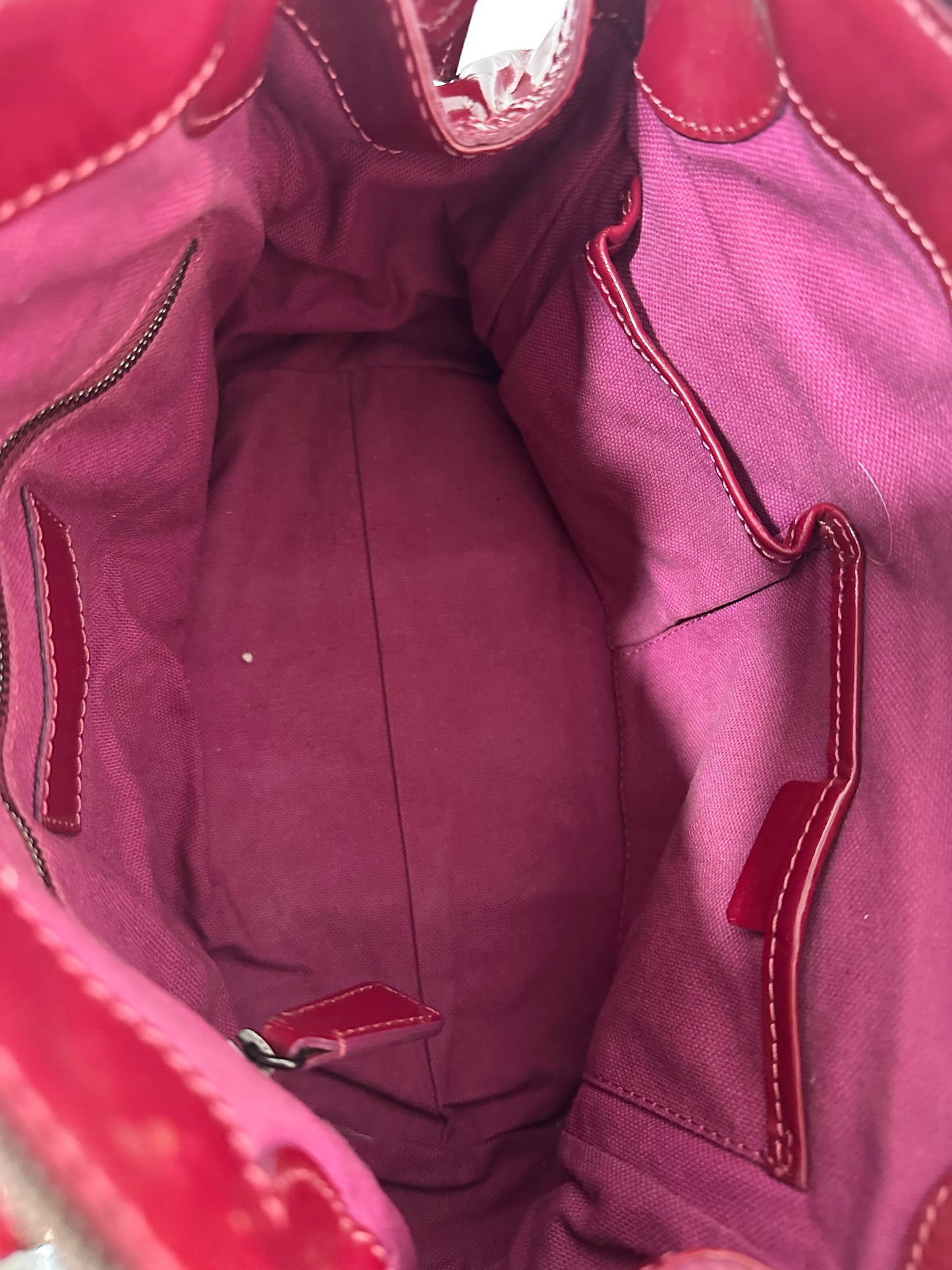 Burberry Fuchsia Check Embossed Patent Leather Satchel