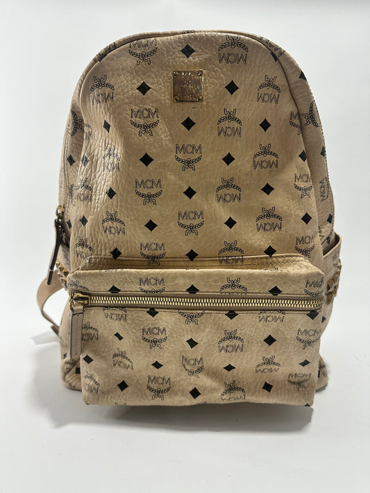 MCM Visetos Medium Side Studs Stark Backpack Beige