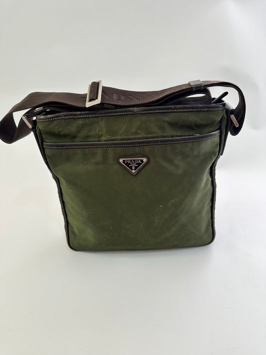 PRADA Tessuto Nylon Flat Messenger Bag Green
