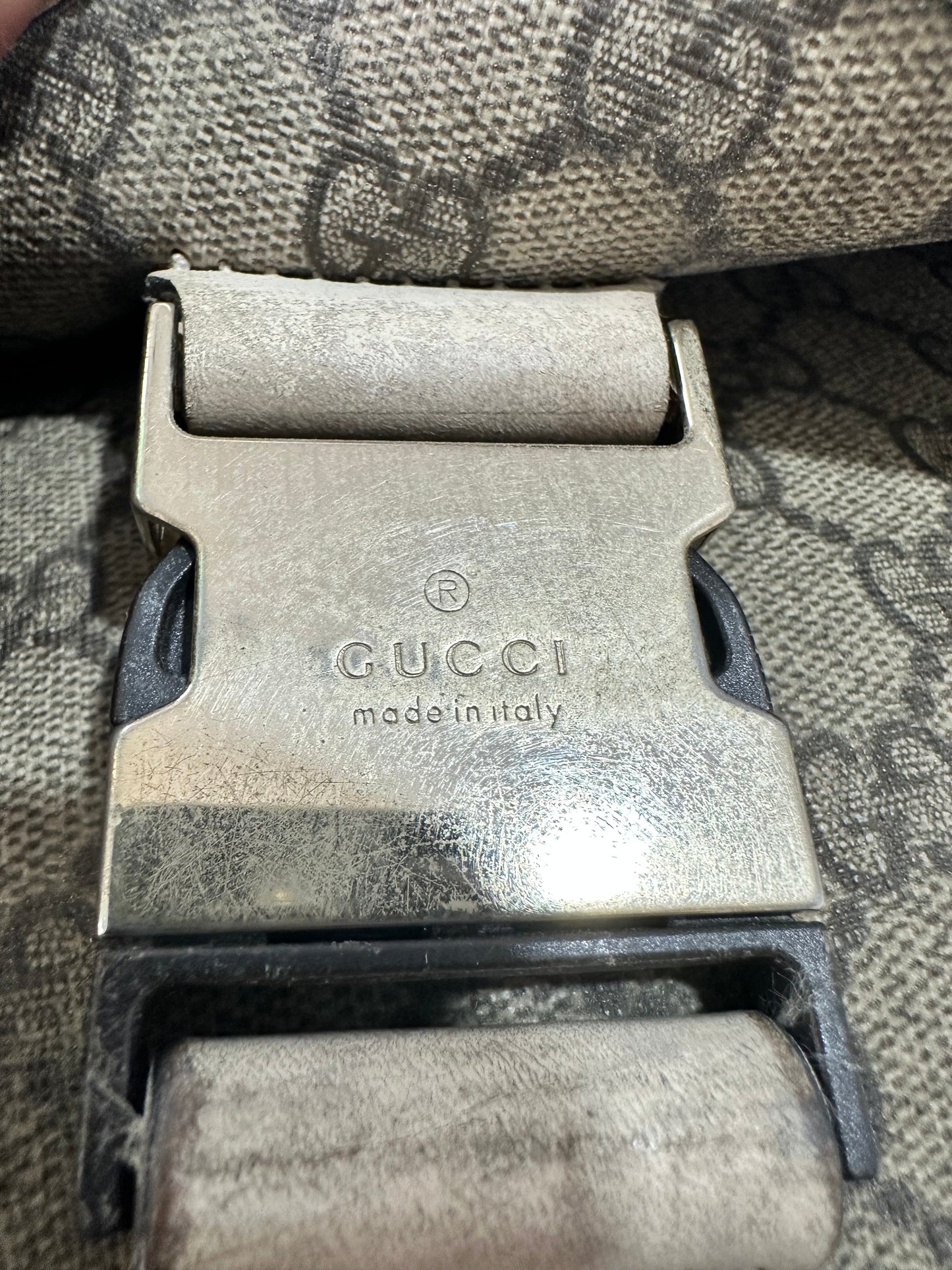 GUCCI
GG Plus Monogram Medium Double Buckle Flap Messenger Bag Beige Ivory