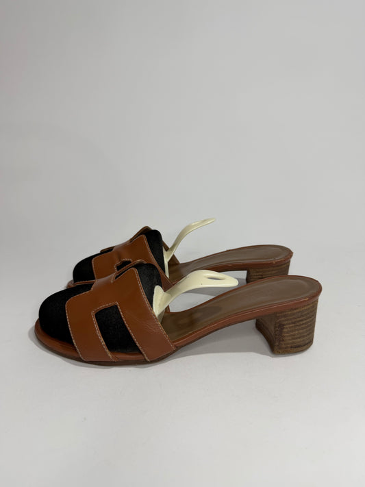 Hermes Brown Leather Oasis Slide Sandals Size 37 EU/ 7 US/ 4 UK