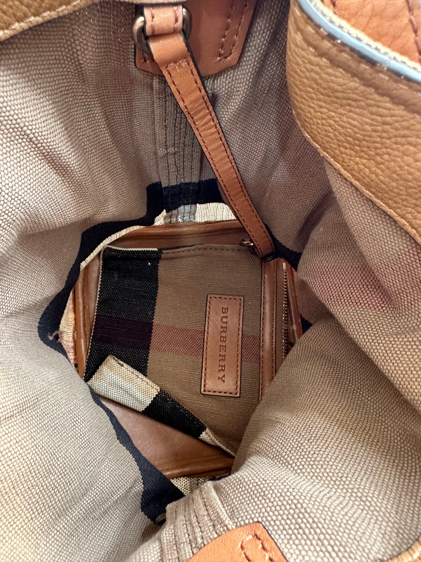 BURBERRY Canvas Mega Check Mini Ashby Tassel Crossbody Brown