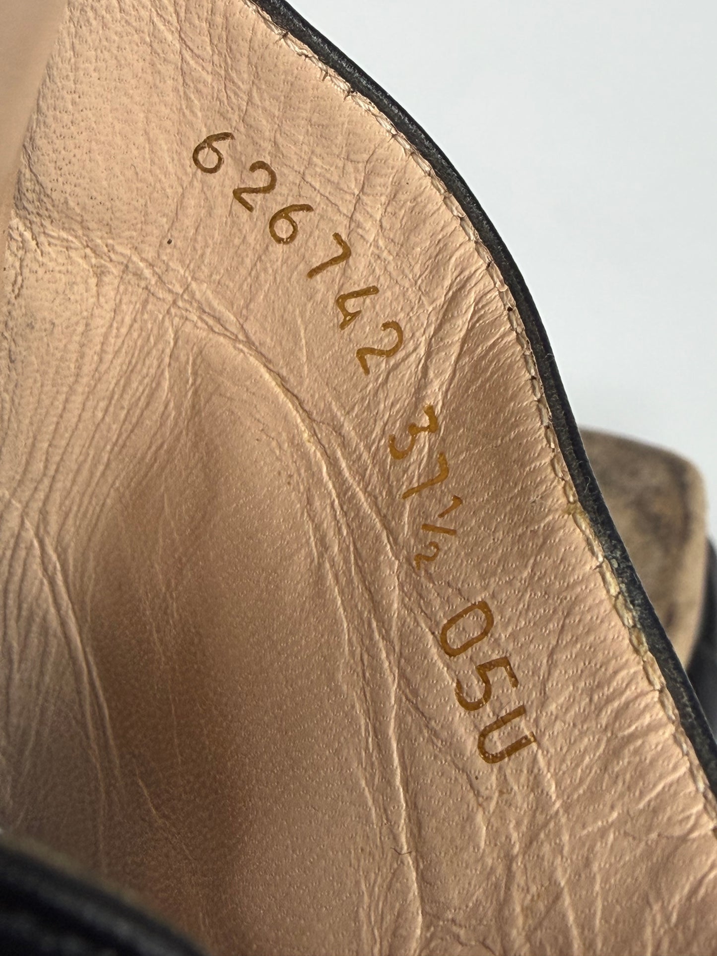 Gucci Black Leather GG Malaga Kid Flat Mules Size 37.5 EU/ 7.5 US
