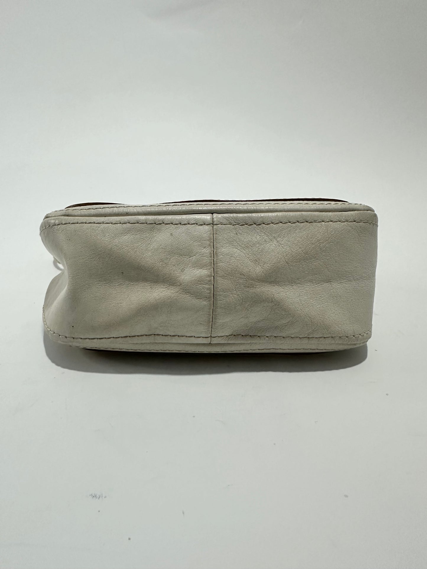 Chloe White/Cream Leather Logo Charm Shoulder Bag