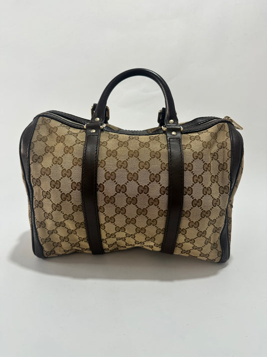 Gucci Beige/Brown Canvas Web Original GG Boston Bag