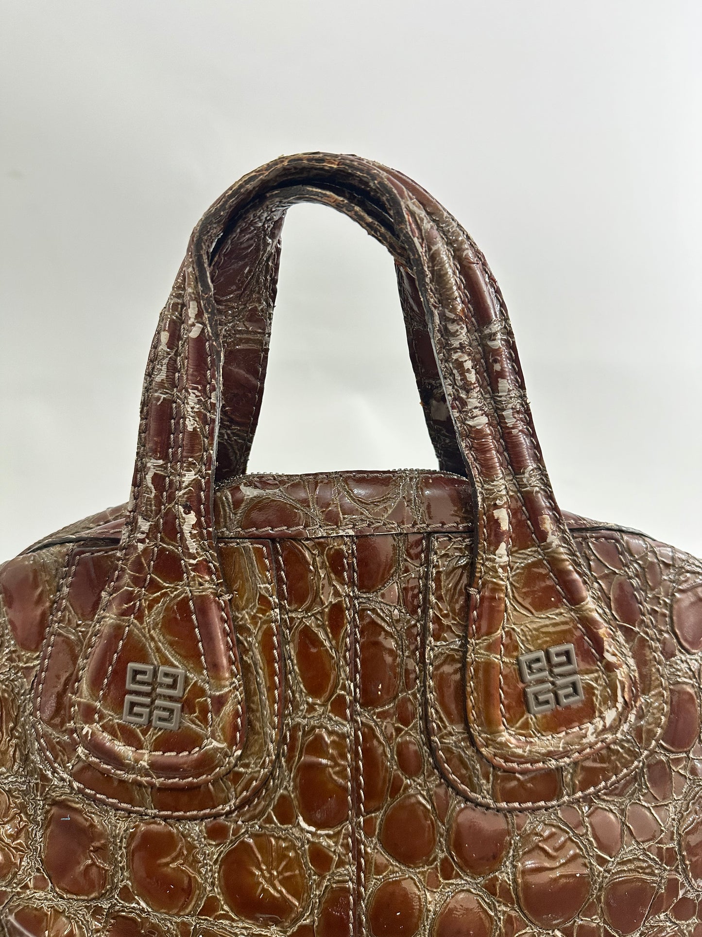 GIVENCHY
Brown Croc-Embossed Patent Leather Medium Nightingale Bag