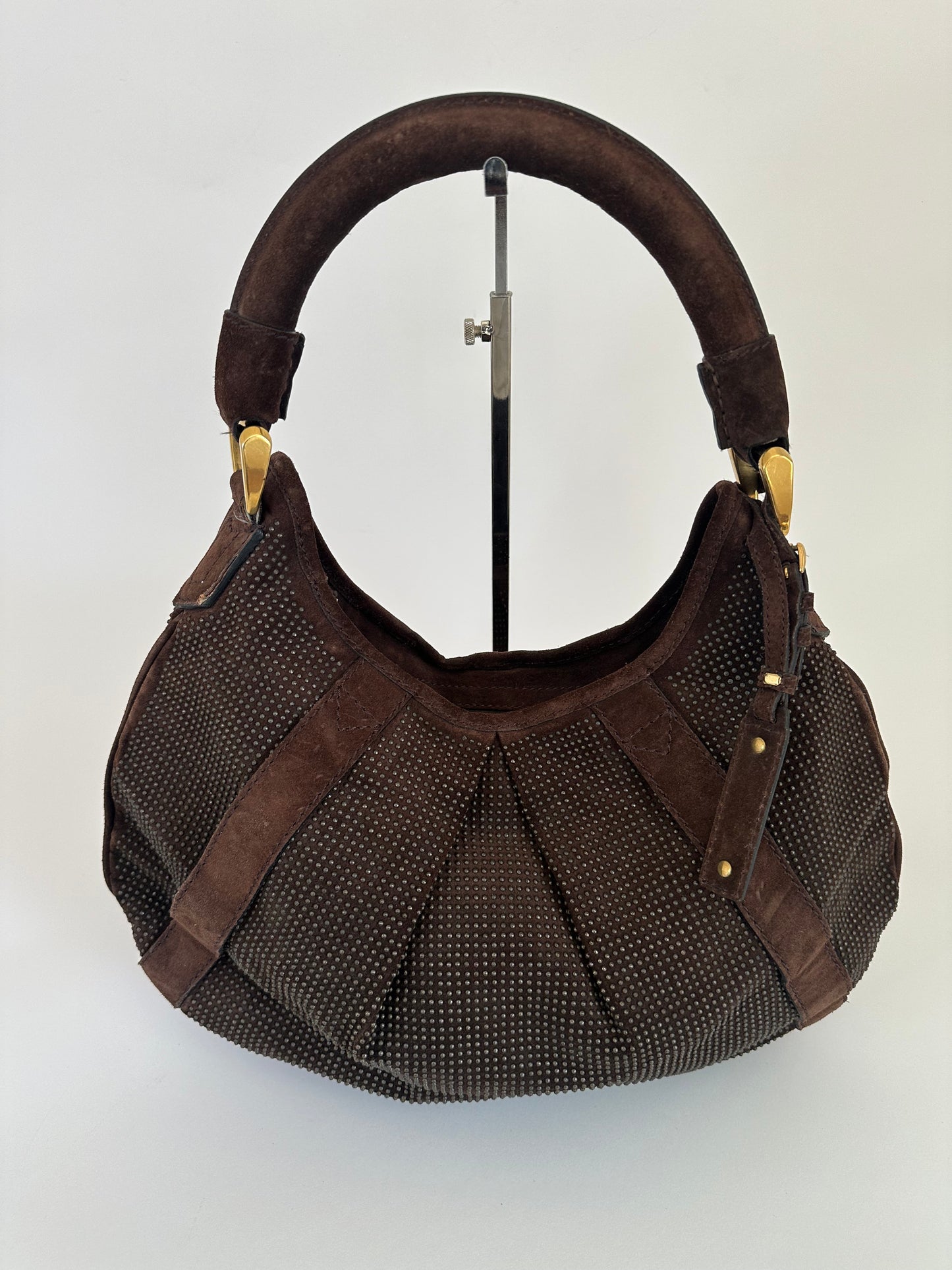 BURBERRY BROWN Studded Leather Hobo