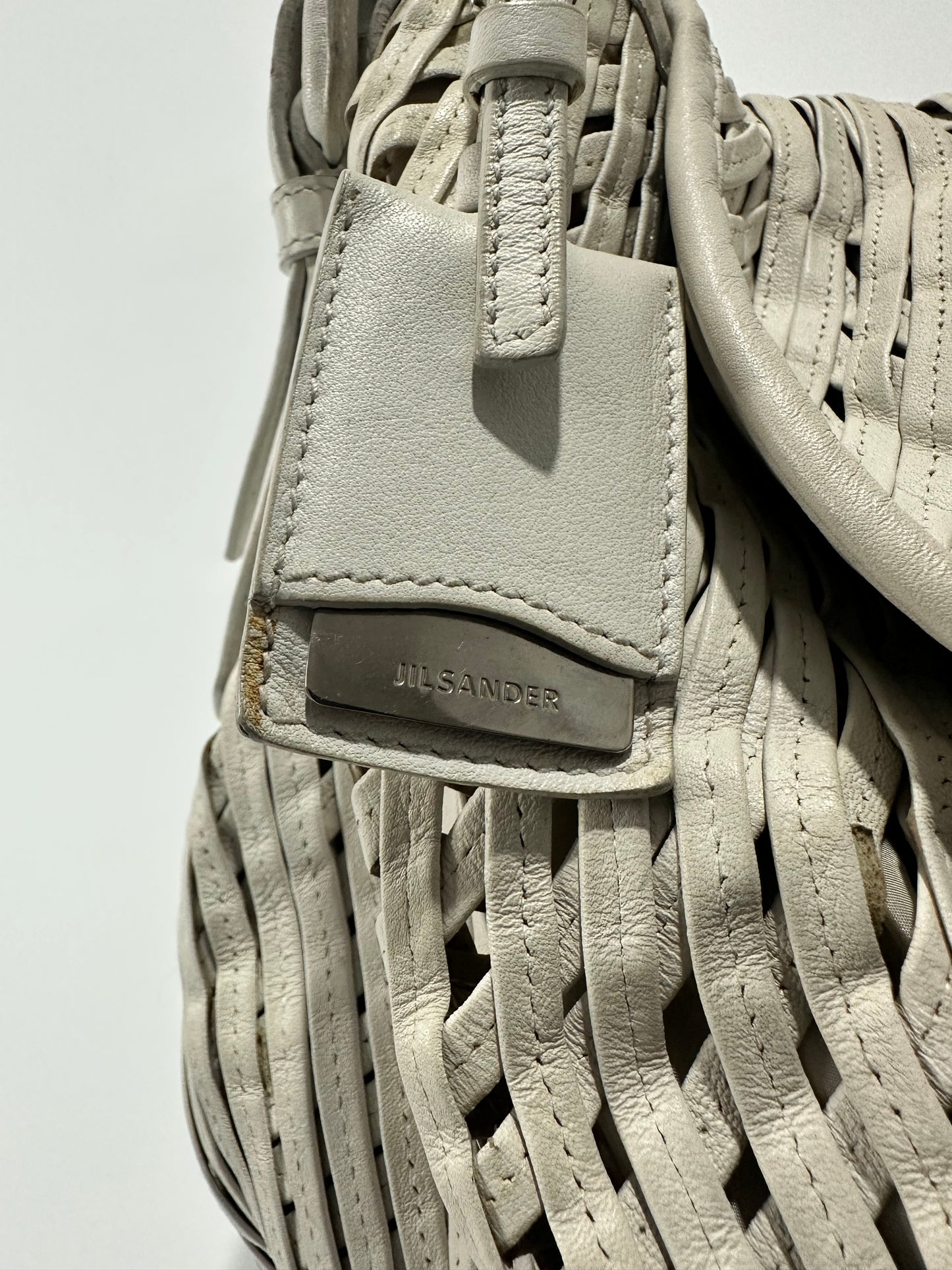 VINTAGE JIL SANDER Womens’ White Woven Leather Hobo Bag.