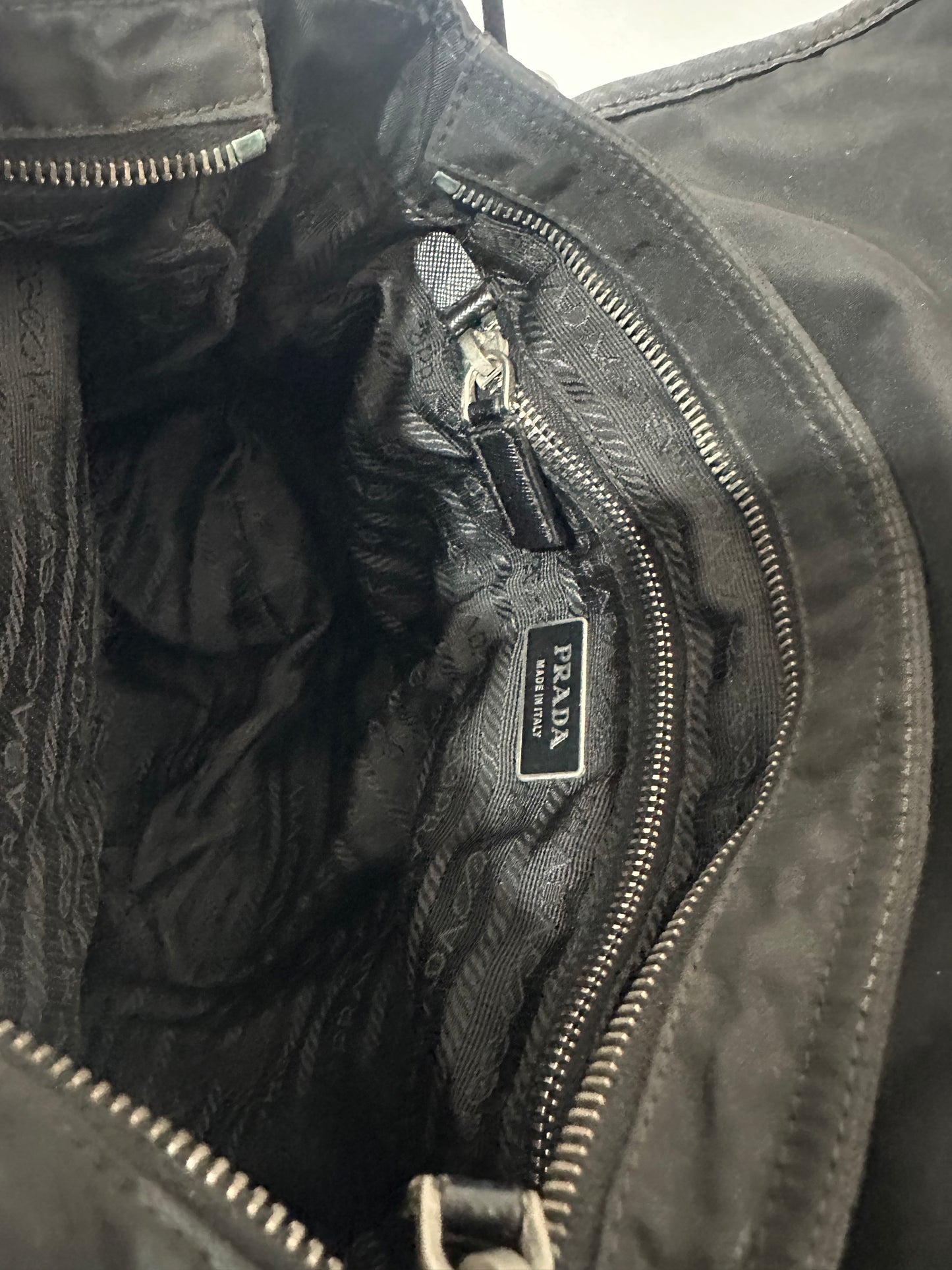 PRADA
Re-Nylon Vela Saffiano Pocket Double Zip Shoulder Bag Black