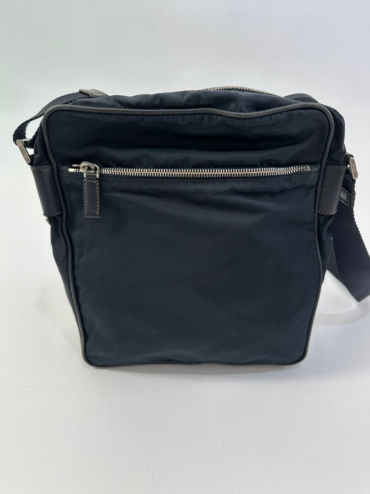 PRADA Tessuto Nylon Flat Messenger Bag Navy