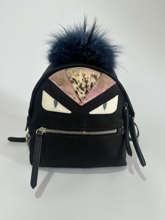 FENDI
Black Nylon And Leather Monster Eyes Mini Backpack